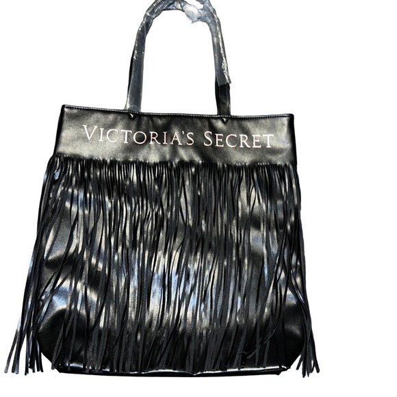 Victoria's Secret Black Fringe Tote Bag Purse Fashion Handbag - Picture 3 of 5